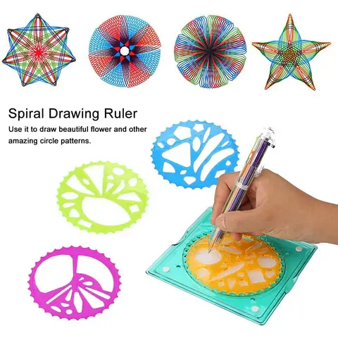 기하학적 나선형 그리기 눈금자 어린이를위한 플라스틱 그림 템플릿 학생 기어 Spirograph 눈금자 어린이 편지지 퍼즐 장난감 Best5