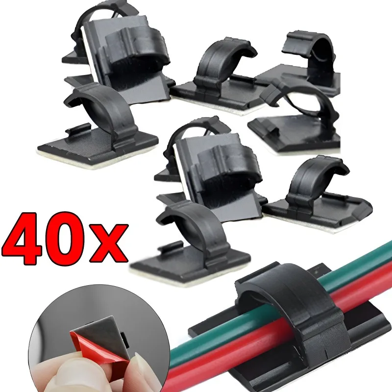 10/20/40Pcs Self Adhesive Cable Clips Wire Holder Clamps Driving Data Cable Organizer Wire Management Wrap Cable Clamp Bracke
