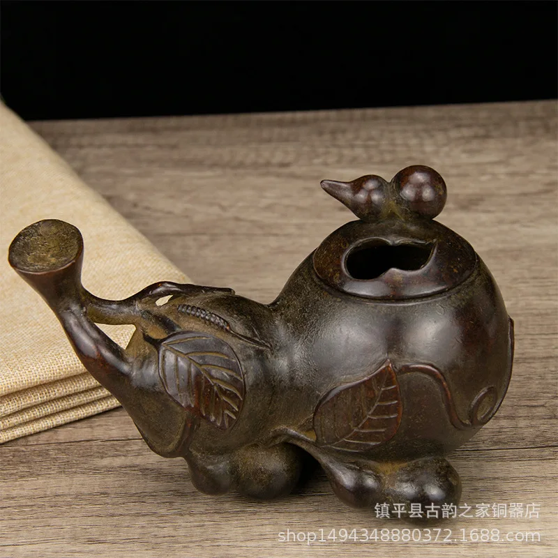 Pure Copper Fine Fushou Gourd Xuande Burner Incense Holder Office Living Room Shop Desktop Decoration Ornament