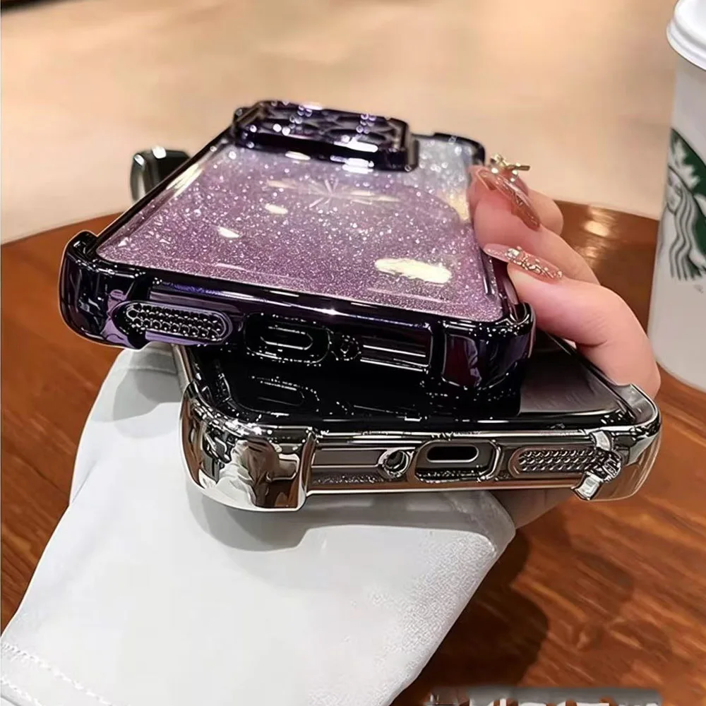 Find X9 Pro Gradient Glitter Plating Clear Phone Case For Coque Oppo Find X9 Pro X5 X3 Lite Reno 15 15F 12 13 Pro 11F Soft Cover