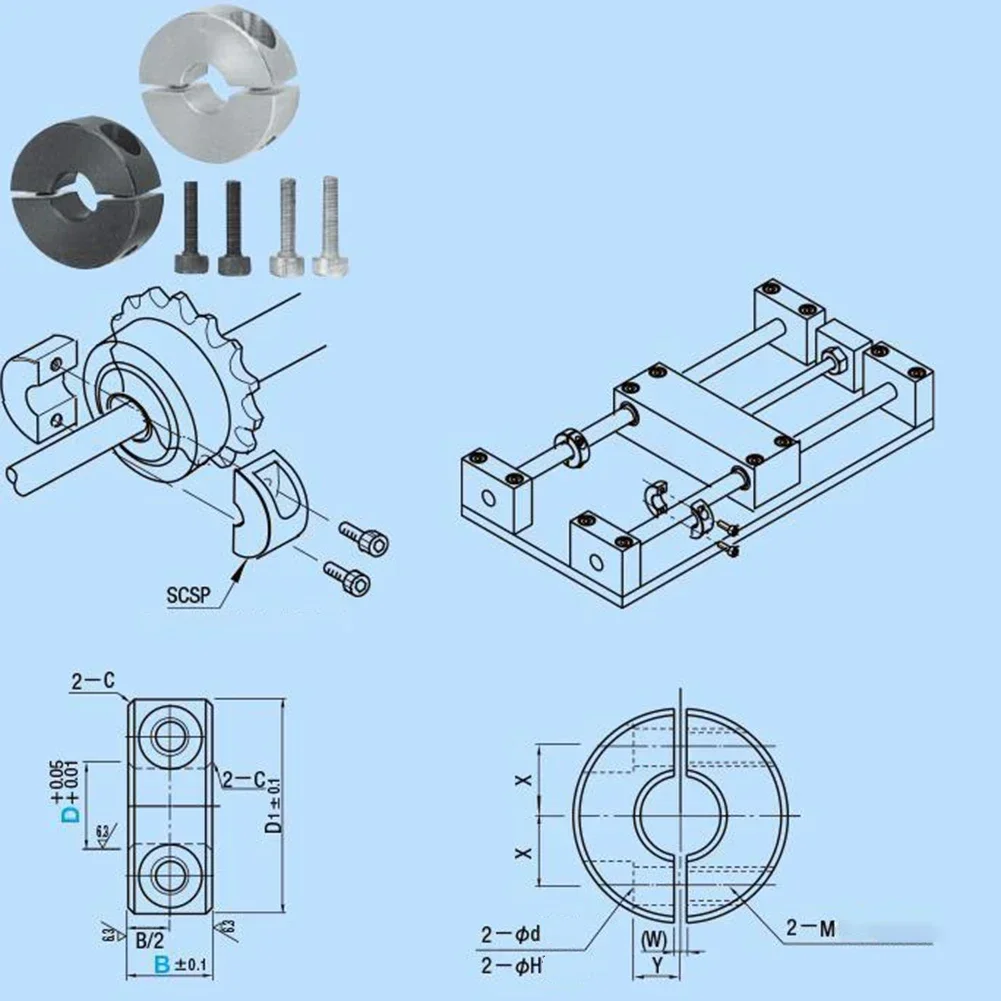 1pcs Aluminum Alloy Fixed Rings Clamp Collar Double Split  6/8/10/22/28/32/40mm Fixed Stop Normal Type Retaining Ring