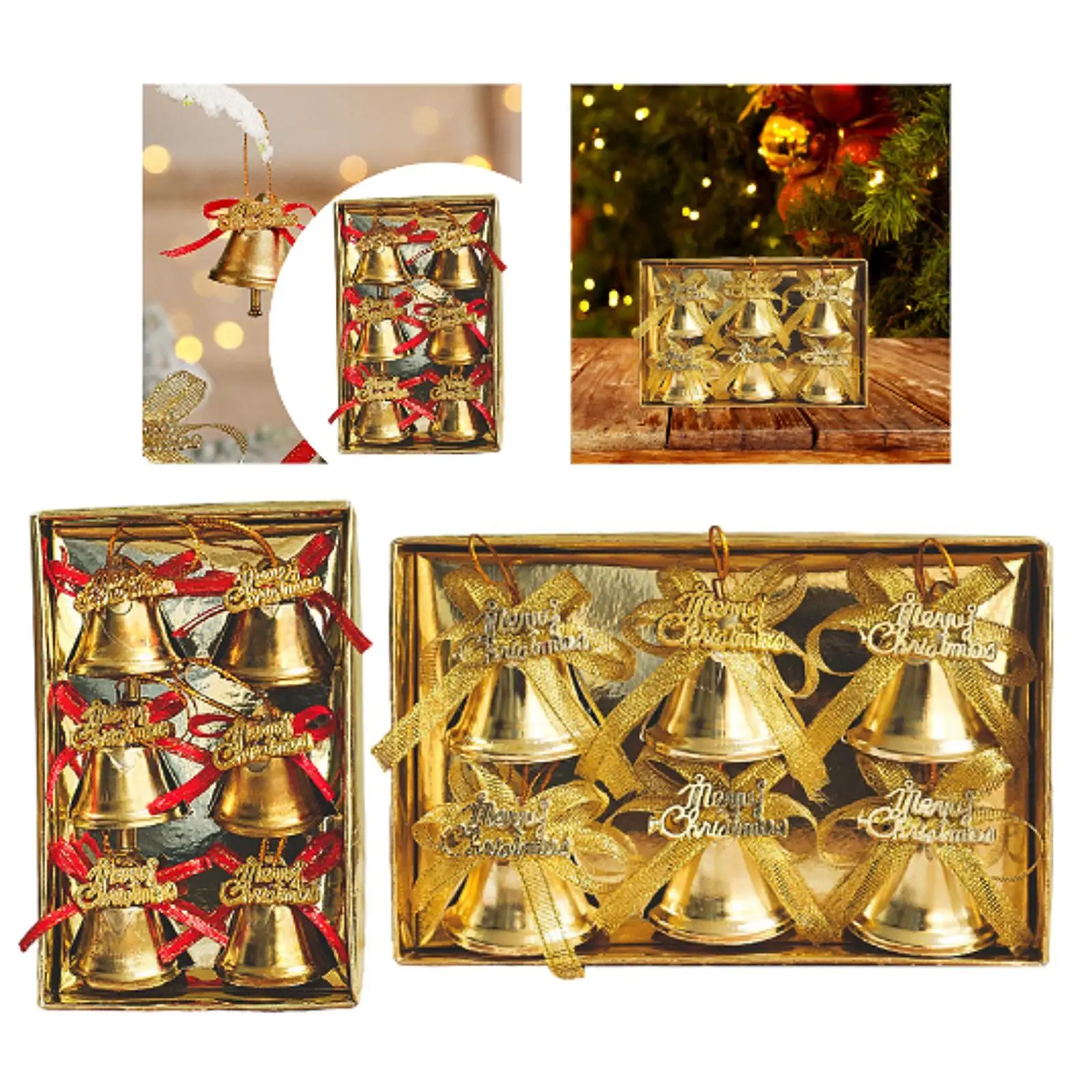 Metal Christmas Bell Hanging Ornament 6Pieces Multifunctional Sturdy Decorative