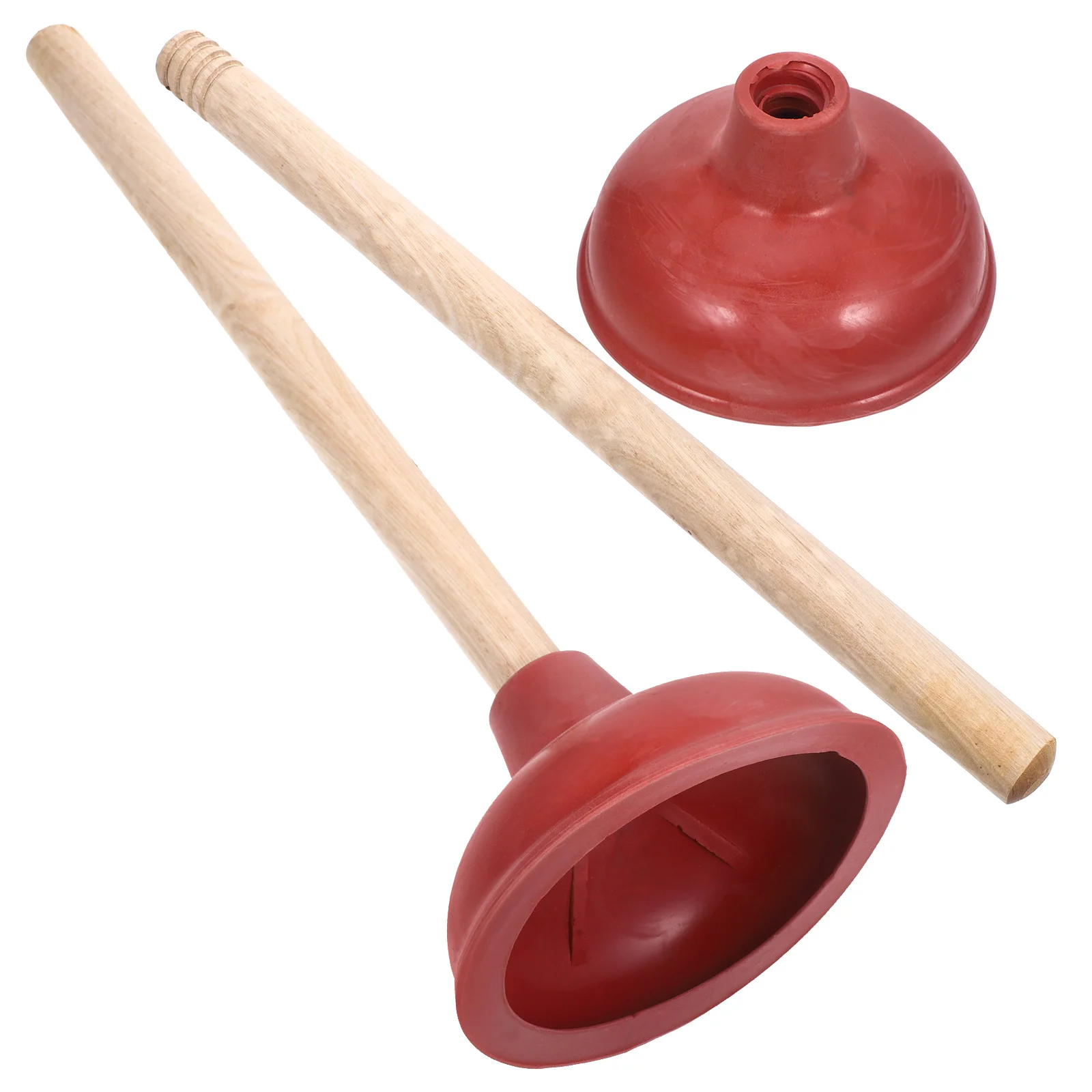 2pcs Toilet Plunger Suction Stick For Bathroom Kitchen Sewer Cleaning Accessory Rubber Clogging Solver Wooden Handle