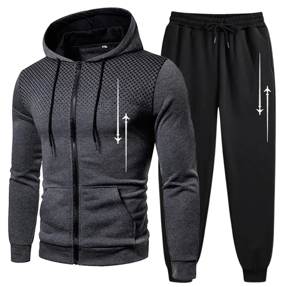 

Men's sportswear, comfortable outdoor sports daily sweatpants, hooded casual single-piece zippered sweatshirt sets