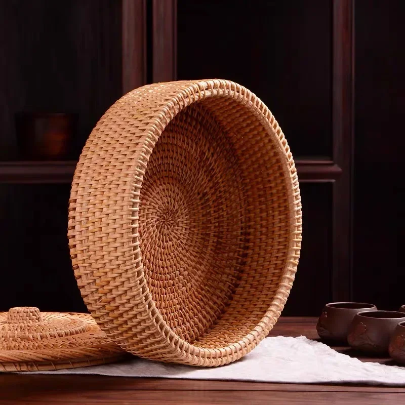 New Hand-woven Basket Primary Colours Simple Retro Rattan Storage Boxes with Lids Jewelry Tea Set Storage Boxes Household Items