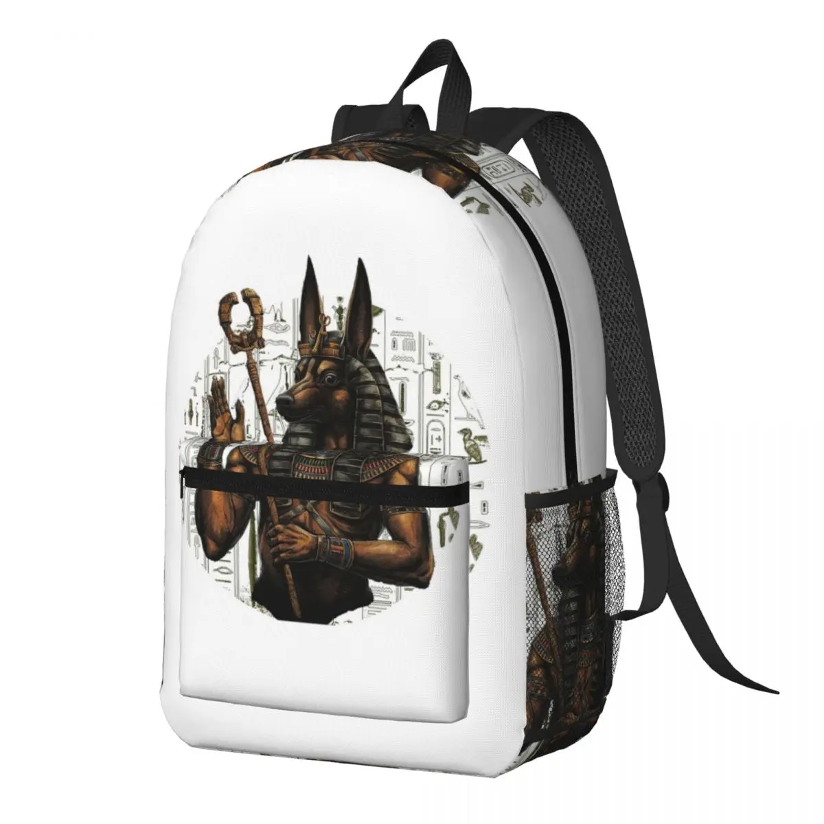 

Anubis Egyptian God With Hieroglyphics Backpack Daypack Large Capacity Children BookBag School Bag Shoulder Bags for Men Women