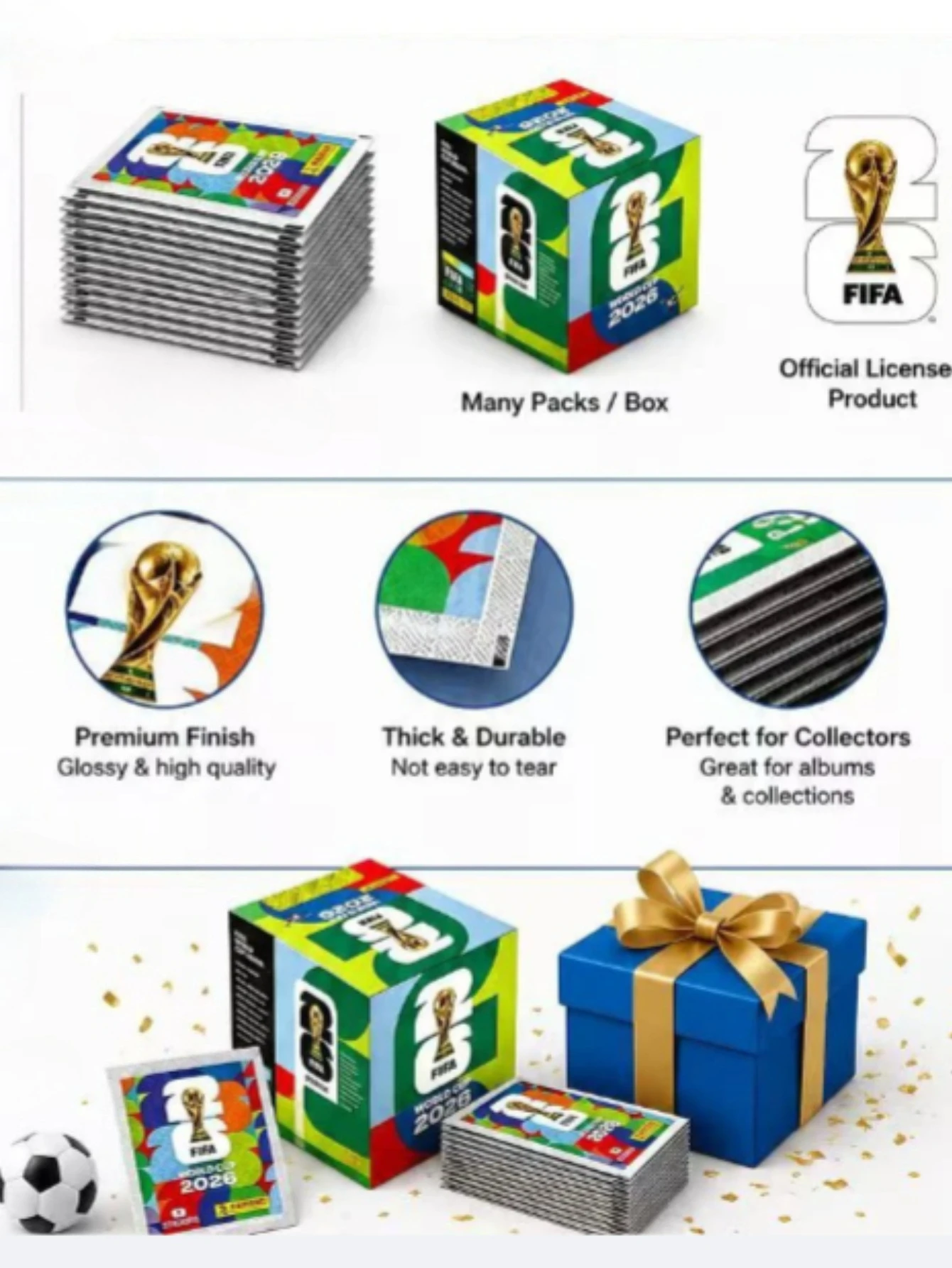 2026 FIFA World Cup Panini Official Soccer Stickers Box Collectible Football Trading Cards & Album Set,Soccer Fans for Gift