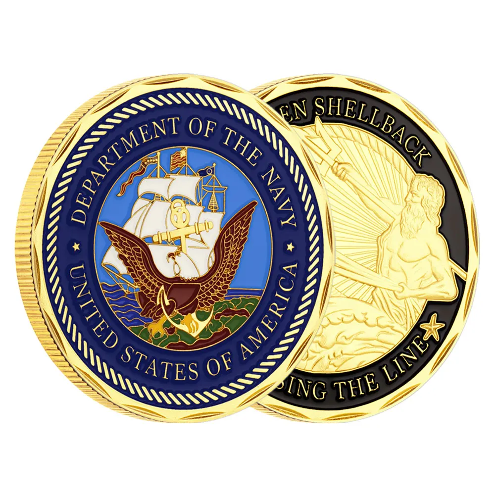 Gold Plated Department of The Navy Souvenir Coins Crossing The Line Collection Coin Home Decoration