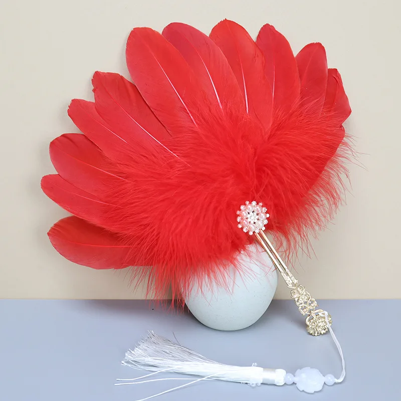 Beautiful Handmade Feather Fan Cheongsam Stage Performance Photography Props Gift Wedding Dance Party Handheld Fan Decoration