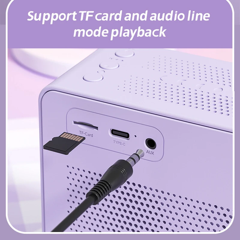 مكبر صوت بلوتوث صغير بإضاءة القمر محمول Hifi Sound Music Box ميكروفون كاريوكي لاسلكي مع ضوء محيط ملون أفضل Gif