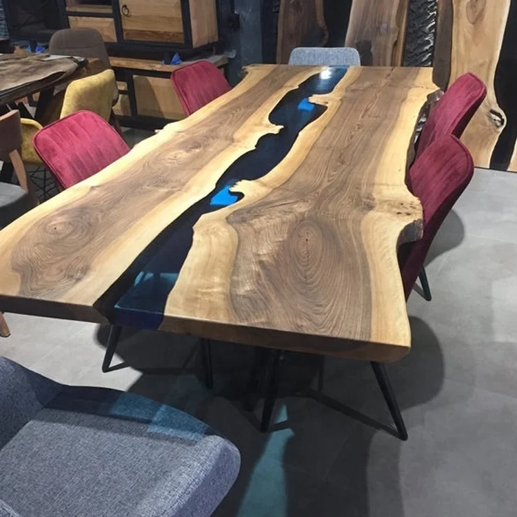 Custom Made Optional Colors Top River Dining Slab Wood Resin Table  8 Feet By 3 Feet