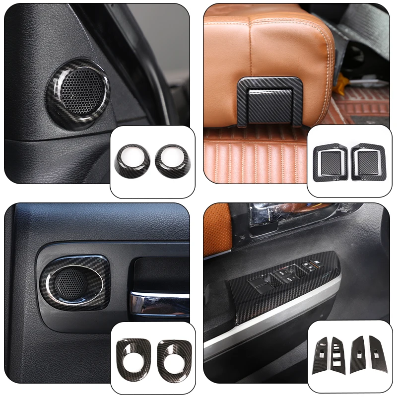ABS Carbon Fiber Interior Mouldings For Toyota Tundra 2014-2021 Window Lift Switch Dashboard Trim Navigation Panel Frame Cover
