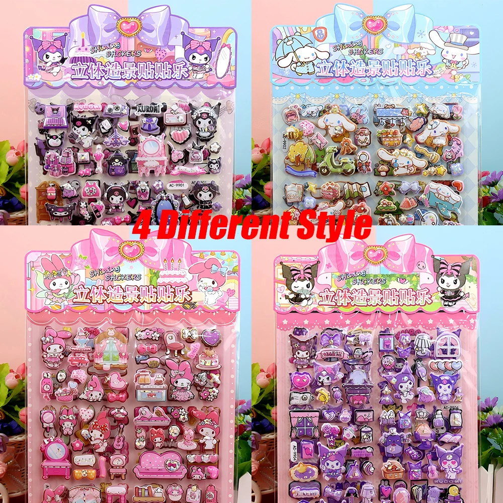 

Cartoon Sanrio Anime Kuromi Cinnamoroll Melody 3D Puffy Stickers Creative Double-Layer Bubble Decals DIY Bike Decoration Sticker