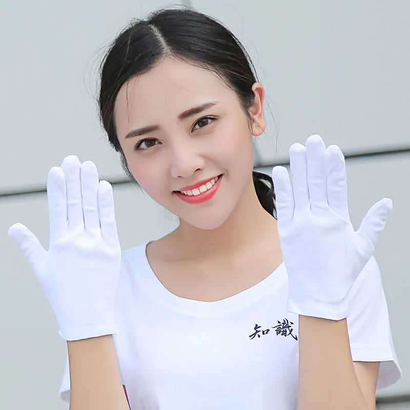 1 Pair White Cotton Gloves Full Finger Men Women Waiters/drivers/Jewelry/Workers Mittens Sweat Absorption Gloves Hands Protector