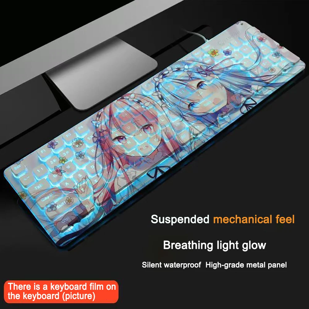 104 Keys Re:Zero-Starting Life in Another World Keyboard Gaming Anime Wired Gaming Keyboard Keycap For Office Laptop Accessories