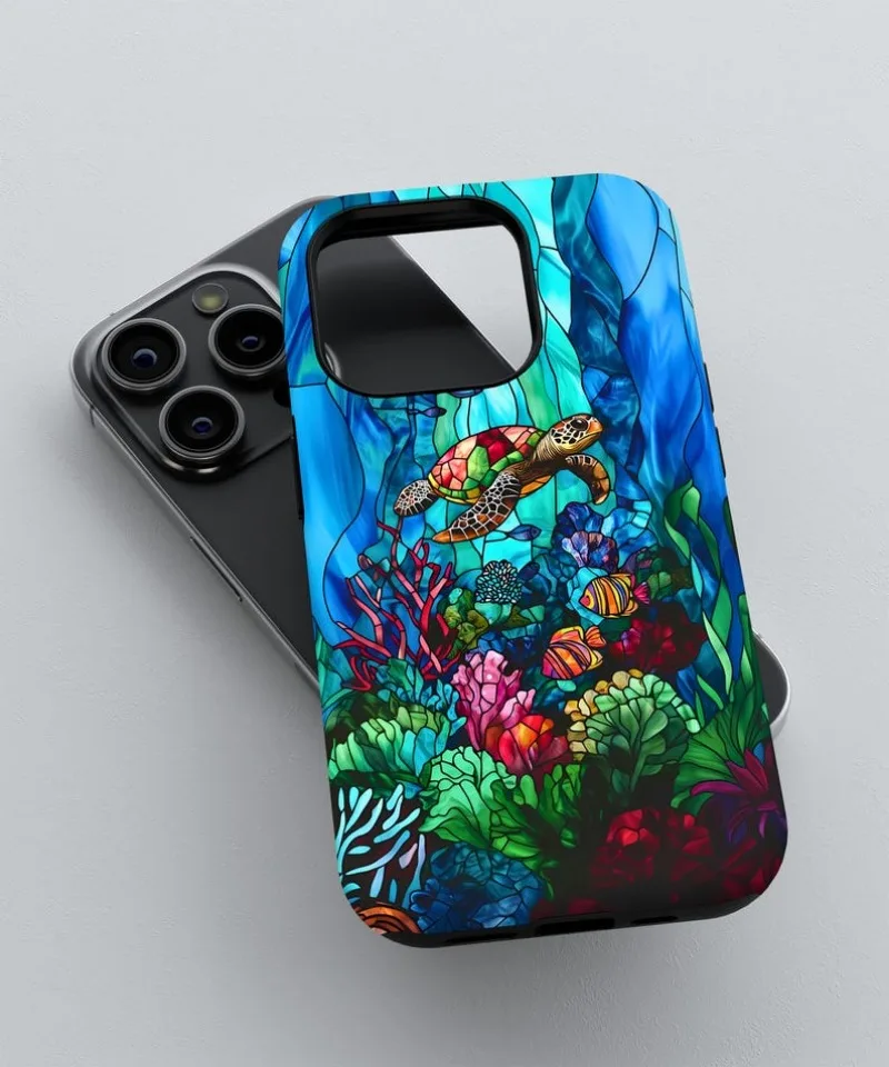 Sea Turtle Coral Reef Faux Phone Case For IPHONE 16 15PRO MAX 14 13 12 11 Acrylic TPU Two in one magnetic Phone Cases