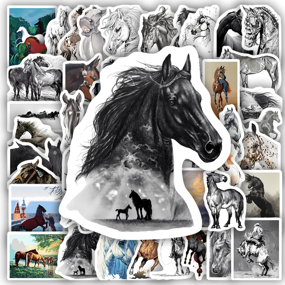 Pferde-Illustrationsaufkleber DIY Wasserfeste Vinyl-Sticker für Scrapbook Tagebuch Junk Journals Laptop Handy Flaschen Deko Geschenk Spielzeug