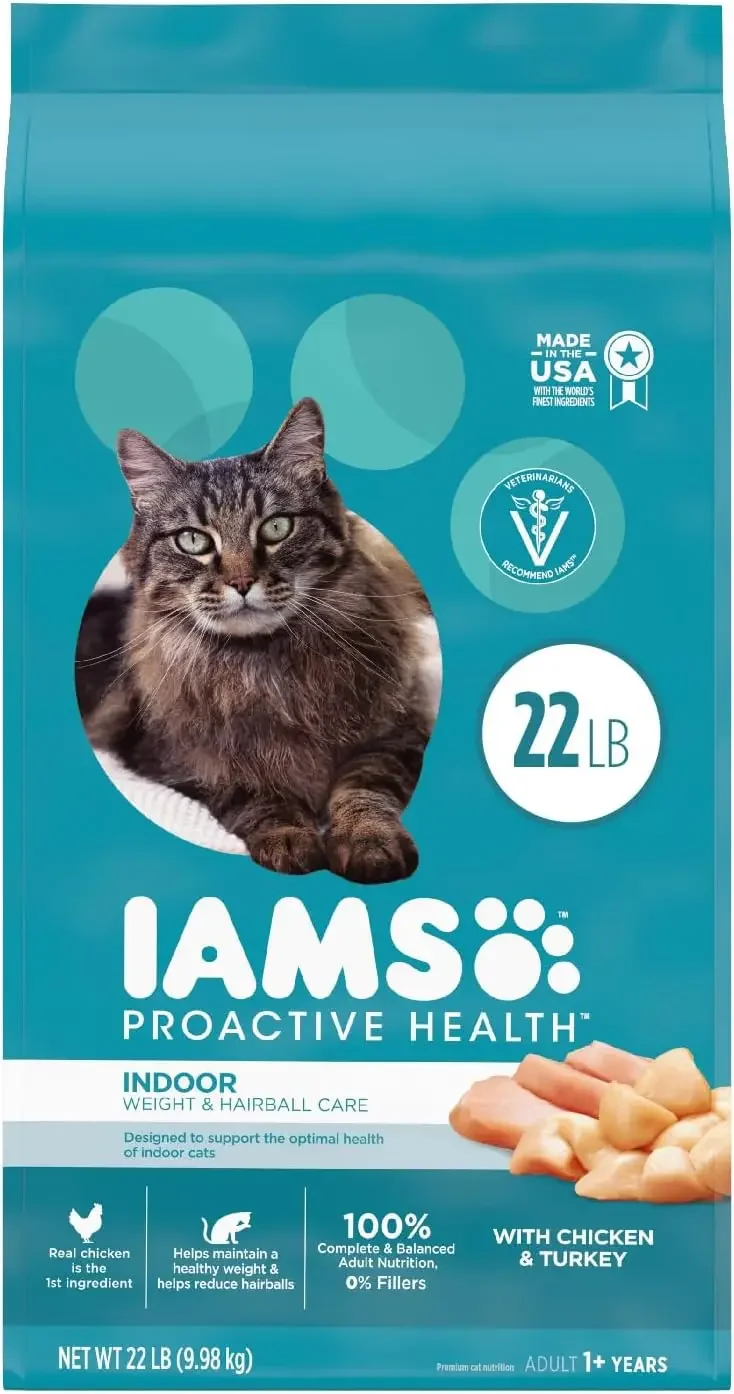 HOT IAMS Proactive Health Indoor Weight Control & Hairball Care Adult Dry Cat Food with Chicken & Turkey, 22 lb. Bag