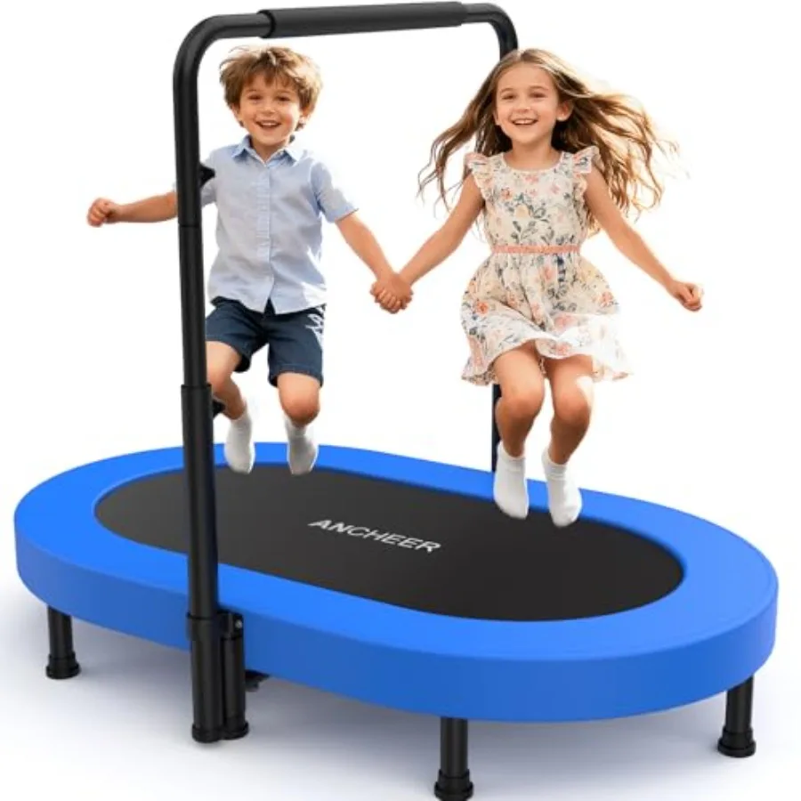 

Mini Trampoline with Adjustable Handle for Toddlers 56'' Safe Oval Fitness Trampoline with Bar for Indoor/Outdoor Home Use Red