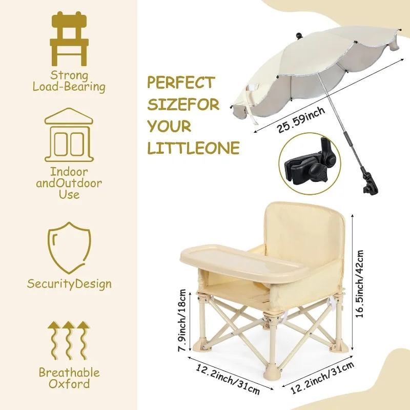 Baby Outdoor Beach Chair with Umbrella Backrest Pocket Seat Belt Foldable Toddler Feeding Seat   for Dining Table Camping Dining view 5