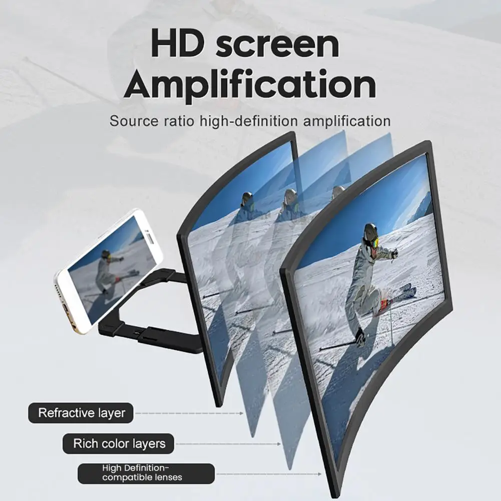 Dudukan Ponsel Kaca Pembesar Pengalaman Visual Layar Melengkung untuk Perangkat Seluler Penampil Jarak Film Braket Anti Selip Portabel