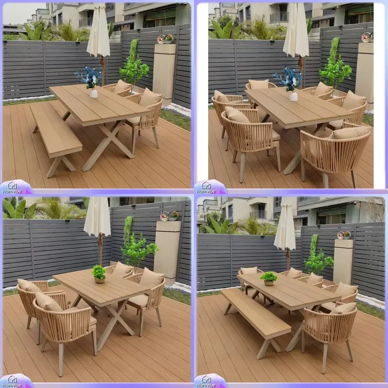 Nordic Modern Outdoor Dining Set Waterproof Sunproof Patio Furniture Garden Terrace Villa Courtyard Movable Leisure Table