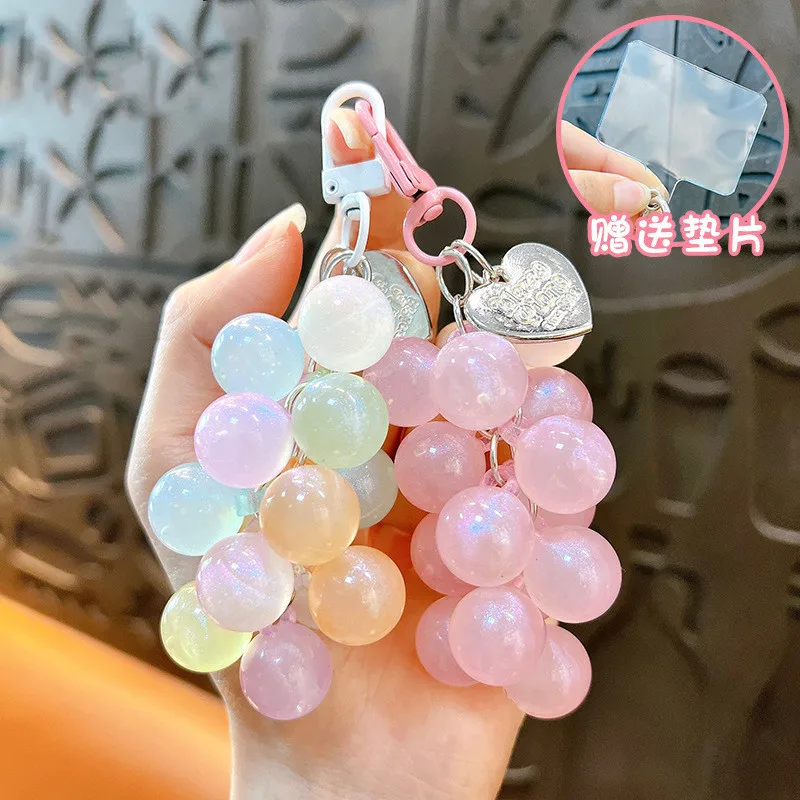 Crystal Grape Charm Keychain Sweet Cool Simulated Fruit Keyring Pendant Bag Hanging Ornament Women Backpack Decorations