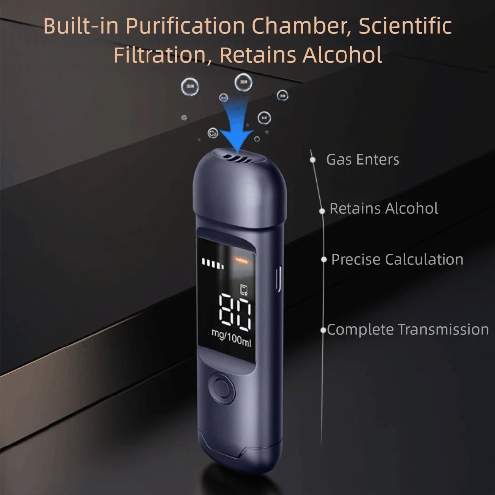 LCD Display Automatic Alcohol Detection System Anti-Corrosion Material High-Precision Portable Alcohol Tester Blowing Type