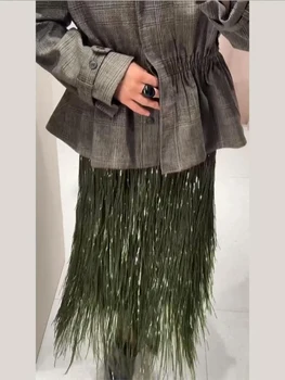 Women's Olive Green Sequin Fringe Midi Skirt Sparkly Tassel Party Skirt for Evening Clubwear 2025 Festival New Sexy Lady Skirts 4 Women's Olive Green Sequin Fringe Midi Skirt Sparkly Tassel Party Skirt for Evening Clubwear 2025 Festival New Sexy Lady Skirts 4