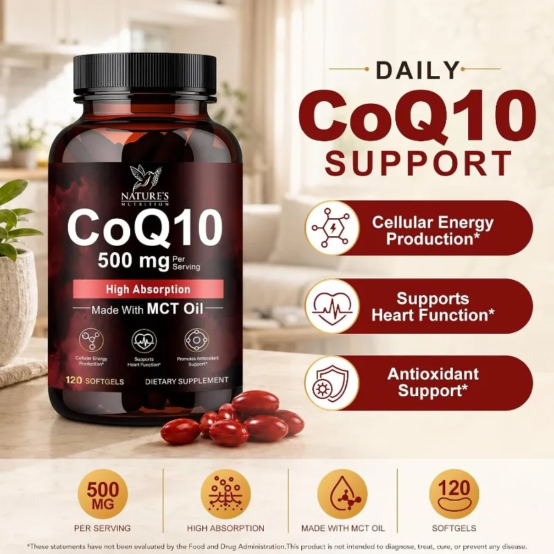 CoQ10 500mg Softgels - Ubiquinone Coenzyme Q10 with MCT Oil Supports Heart Health Brain Function & Energy Metabolism 60ct