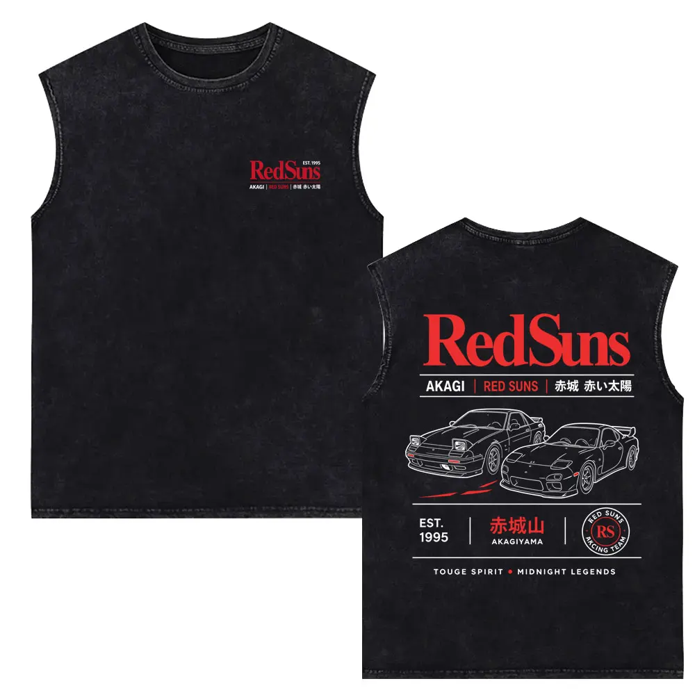 Anime Initial D Drift AE86 Takumi Fujiwara Tofu Shop Akagi Redsuns Vintage Washed Tank Tops Men's Manga Sleeveless Vest T-shirt