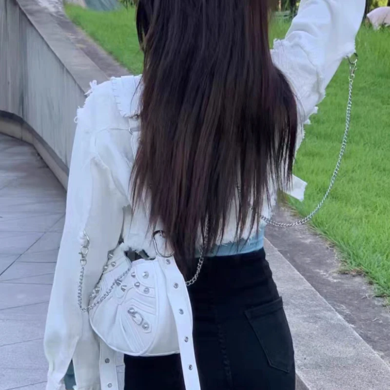 Denim Cropped Jackets Women Ripped Aesthetic Vintage Solid Streetwear Harajuku All-match Clothing Fashion Temper Ulzzang Lady