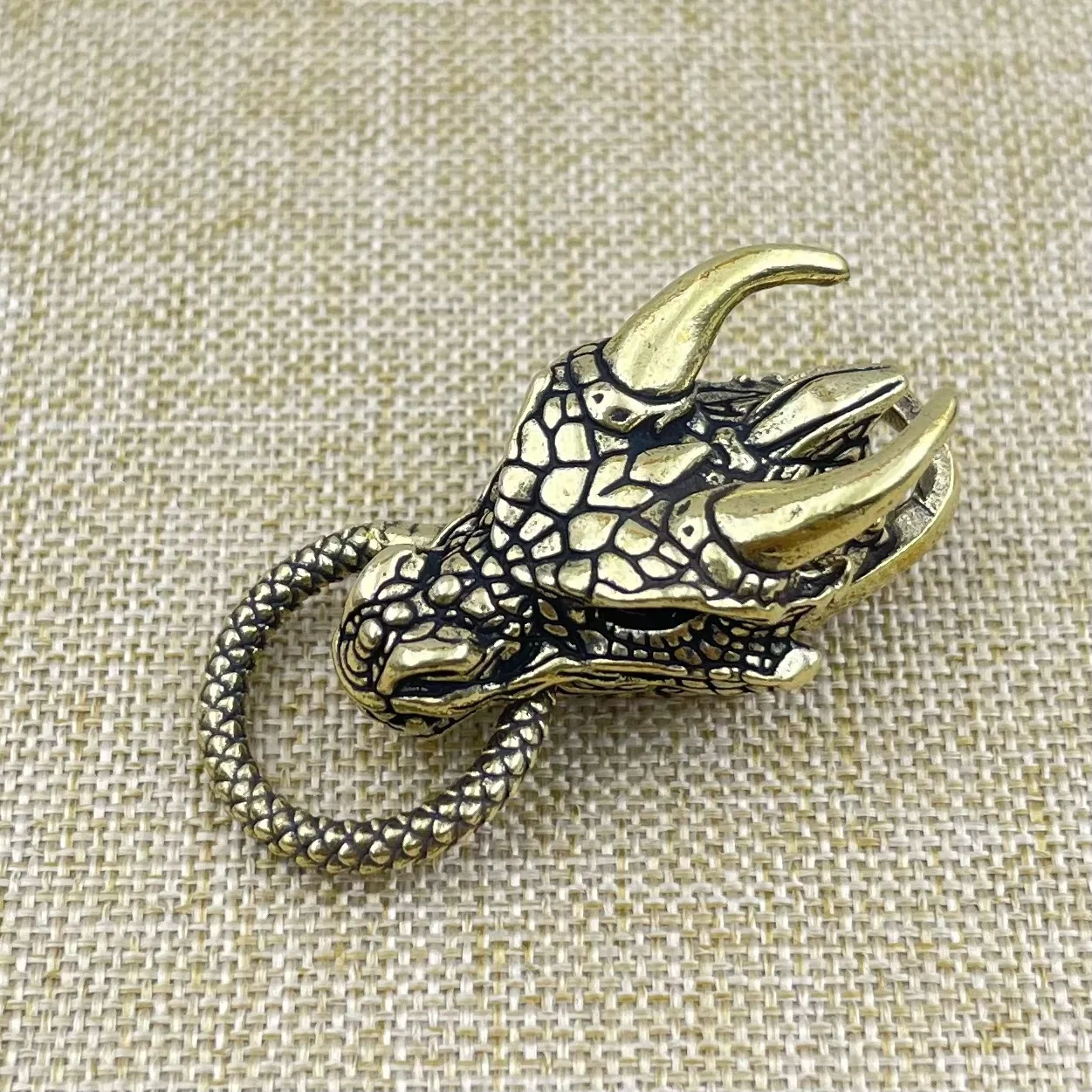 Brass Vintage Keyring Dragon Head Twelve Zodiac Pendant Bracelet Woven Accessory Punk Trend Copper Ornament