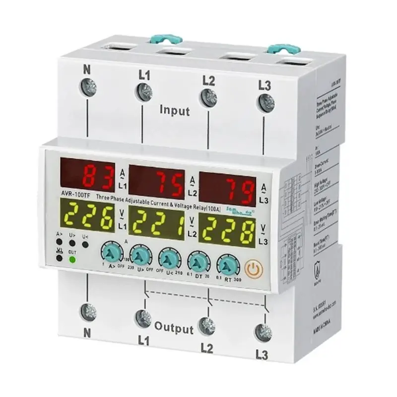 AVR-100TF 100A 3X380v AV Three Phase DIN-Rail Automatic Adjustable Over And Under Voltage Protection Relay-[Jyqn A78G]
