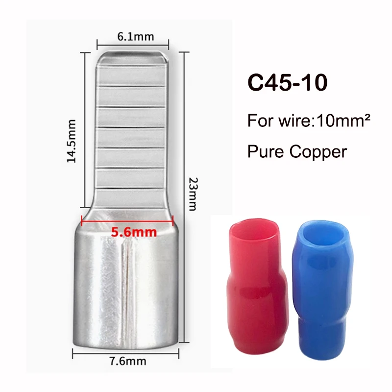 C45 1.5-50mm2 Copper Tin  Plated DZ47 Circuit Breaker plug Pin-Shaped Cable Wire Lug  Insert Crimp Terminal