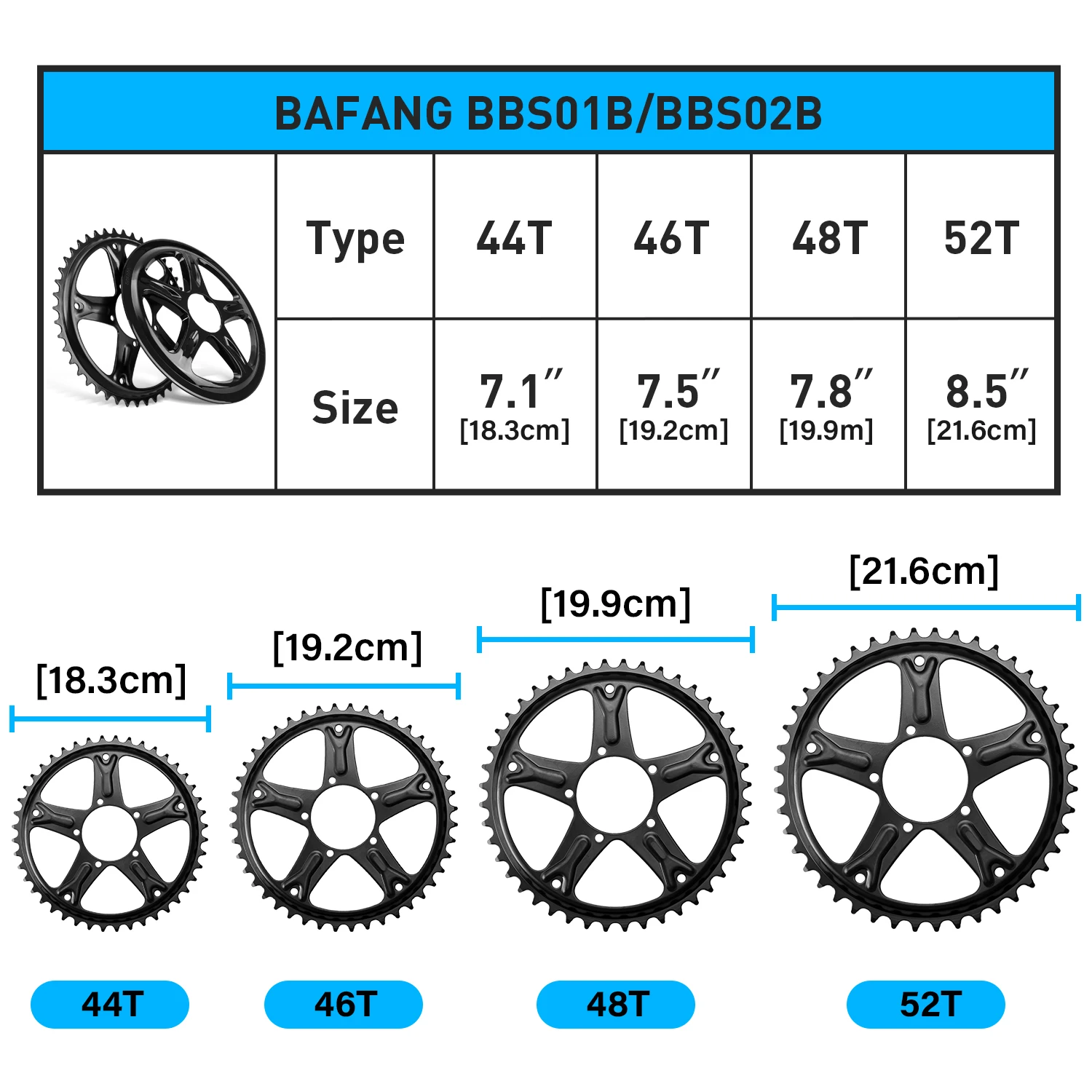 BAFANG Electric Bike Chainwheel BBS01B BBS02B BBSHD Mid Motor Chainring Sprocket  44T 46T 48T 52T EBike Conversion Accessories