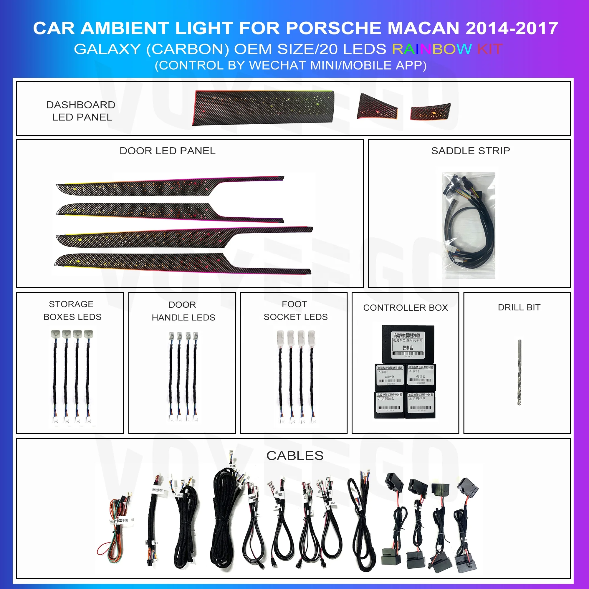 Car Ambient Light Voyeego Good Quality Hot Selling Ambient Light For  Macan 2014-2017 Carbon fiber patterned starry sky