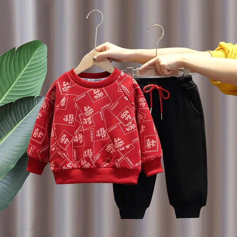 2022 capodanno cinese tradizionale Tang vestito per bambini costumi manica lunga cotone set cina nodo vestito inverno bambino abbigliamento caldo