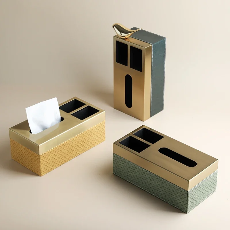 Leather Tissue Rectangular Remote Storage High-end Desktop