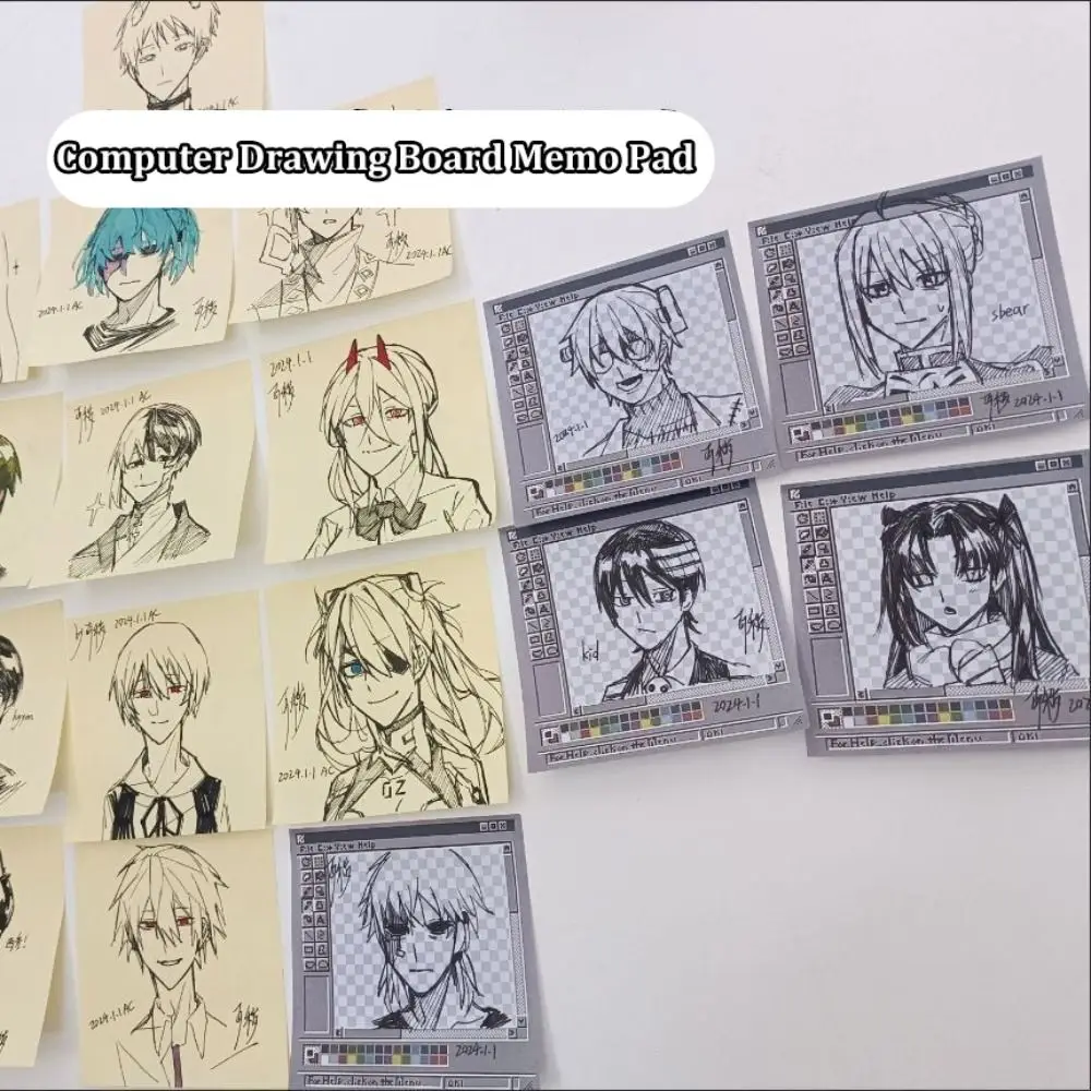 250-Sheet Creative Retro Sticky Notes Computer Drawing Board Unique Memo Pad Square Daily Planning Tips Students