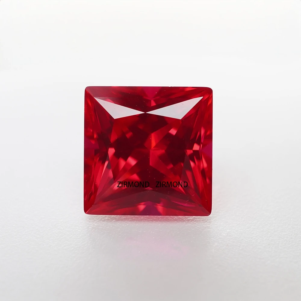 

ZIRMOND AGL Certified Czochralski Cultivated Ruby Square Princess Cut Vivid Red Ruby Loose Stones for Stud Earrings with Report