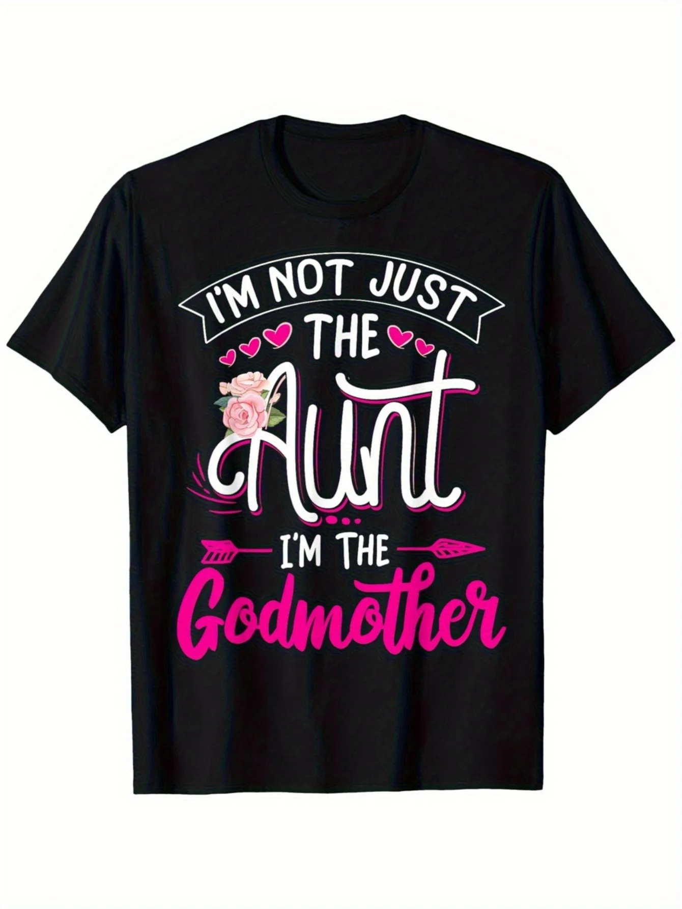 

Funny I'M The Godmother Graphic T-Shirt - 100% Cotton Regular Fit Short Sleeves with Funny Heart And Arrow Design, All-Season St