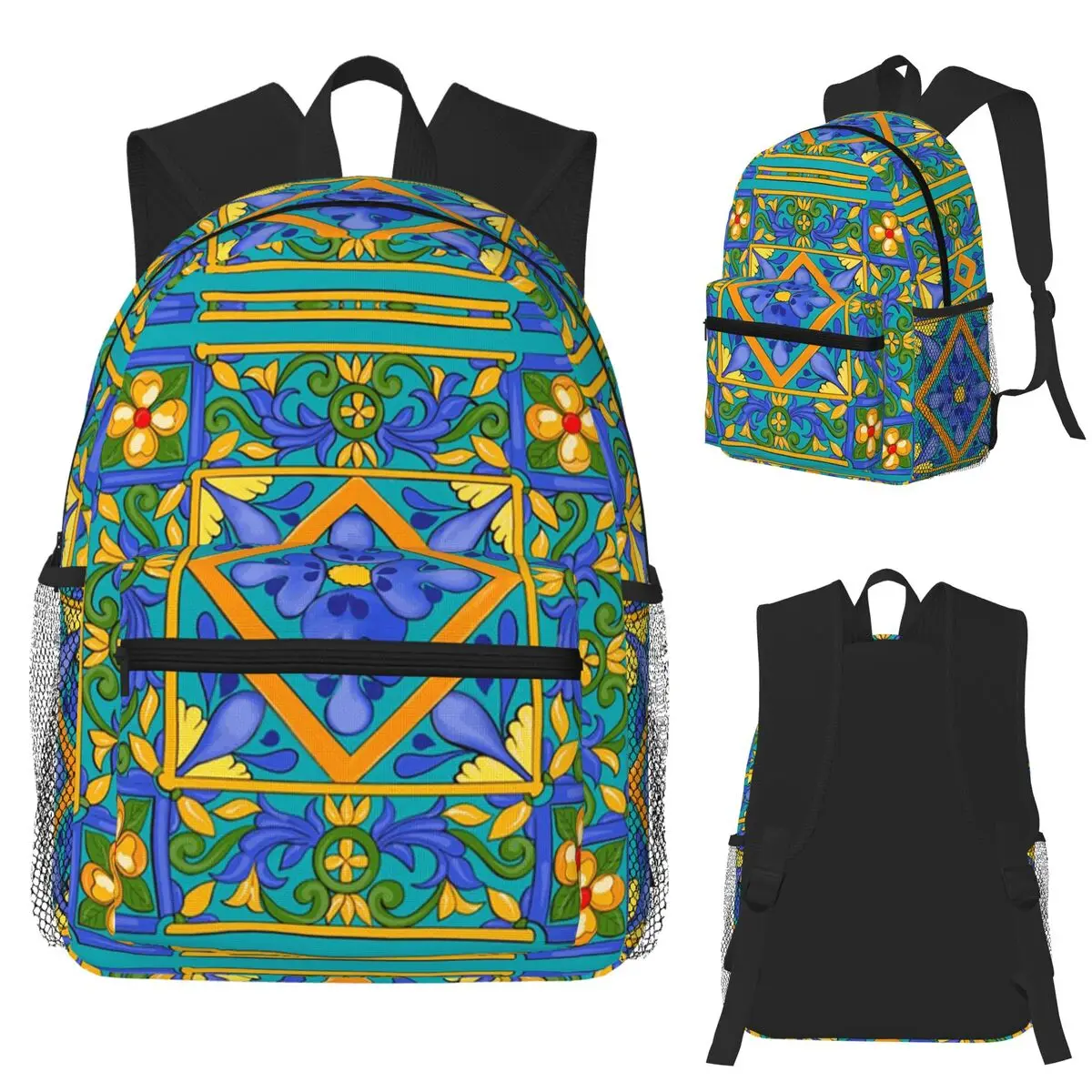 

Summer ,Sicilian Tiles ,majolica,lemons ,Mediterranean Student Backpack School Bag Daypack for Men Women Bookbag Shoulder Bags
