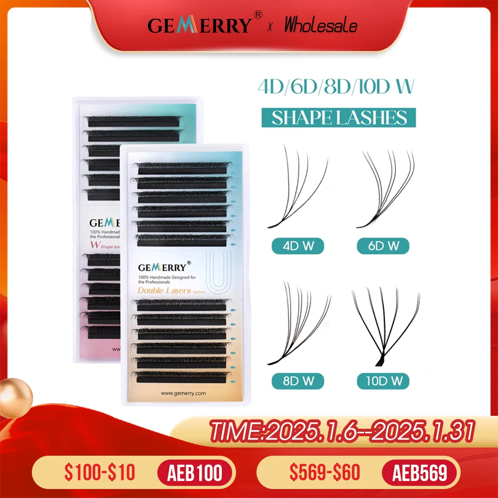 Gemerry 4D/6D/8D/10D W Lashes Two Tips W Shape Eyelashes Extension Premade Volume Fan 8-15mm Soft Cilios Fake Eyelashes Supplies