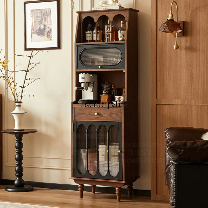 

*French retro style solid wood display cabinet, medium and ancient style living room integrated wall dining side cabinet