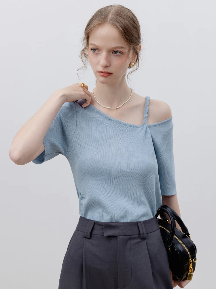 

EGGKA Summer New Knitted ort Sve Bateau Ne Twist Strap Top oulder Exposure Versatile Simple Quali Polyester Fiber