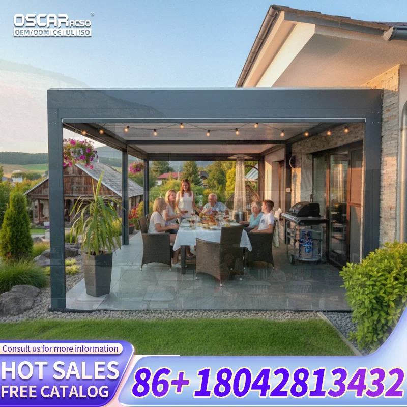 Customized Anodized Aluminum Opening Roof Systems Waterproof Sun Shade Louver Roof Canopy for Garden Patio Backyard pergola