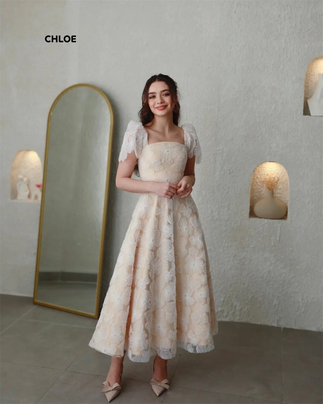 Robes de soirée élégantes sur mesure pour femmes, robe de soirée de luxe, ligne A, manches courtes, col carré, longues robes de bal de mariage, 2025