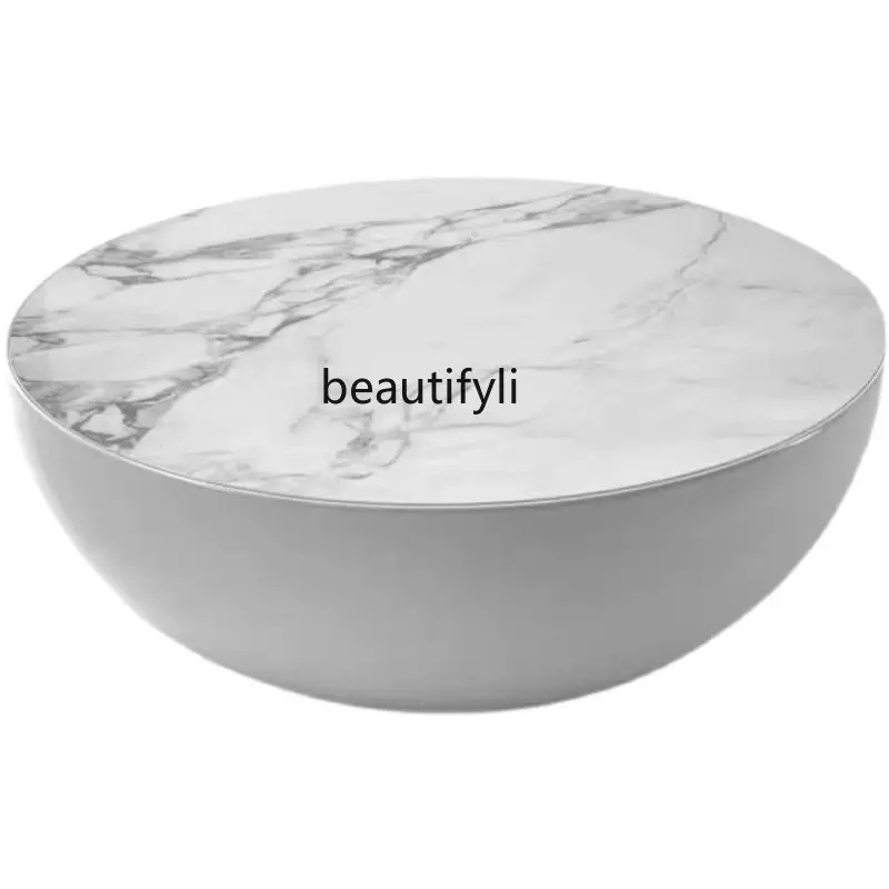 

Italian Minimalist round Tea Table Stone Plate Designer Minimalist Living Room Small Apartment Light Luxury Modern Oval TeaTable