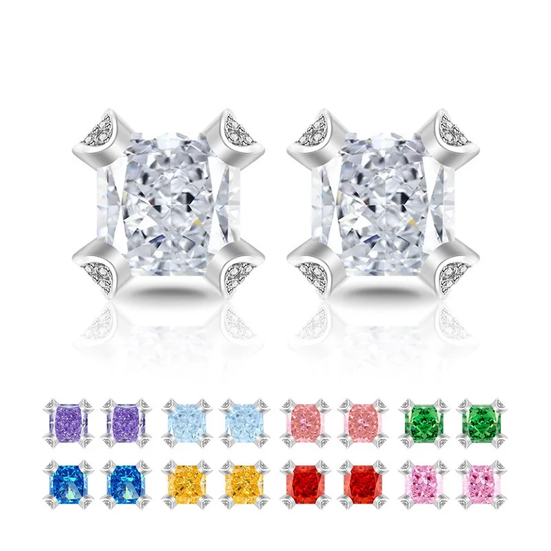 Apexelle Brand Trendy Jewelry Copper Stud Earrings For Women Inlaid Square Zircon Ear Pin Earring Stud Jewelry